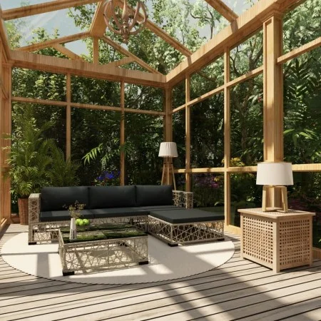 5-teiliges Gartenmöbel-Set und graue synthetische Rattankissen von vidaXL, Gartensets - Ref: Foro24-46808, Preis: 455,64 €, R...