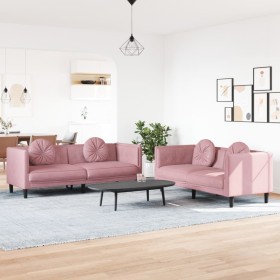 Pink velvet 2-piece sofa set with cushions by , Sofas - Ref: Foro24-3209260, Price: 552,18 €, Discount: %