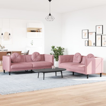 Zweiteilige Sofagarnitur aus rosafarbenem Samt mit Kissen von , Sofas - Ref: Foro24-3209260, Preis: 552,18 €, Rabatt: %