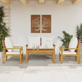 Set de muebles de jardín 4 pzs y cojines madera maciza acacia