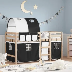 Kinderhochbett mit schwarz-weißem Kiefernholztunnel 90x200 cm von , Betten und Lattenroste - Ref: Foro24-3283844, Preis: 206,...