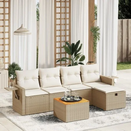 Garden sofa set with cushions 6 pieces beige synthetic rattan by , Garden sets - Ref: Foro24-3264943, Price: 396,19 €, Discou...