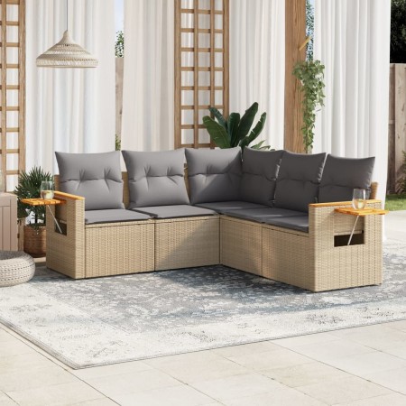 Garden sofa set with cushions 5 pieces beige synthetic rattan by , Garden sets - Ref: Foro24-3226801, Price: 343,29 €, Discou...