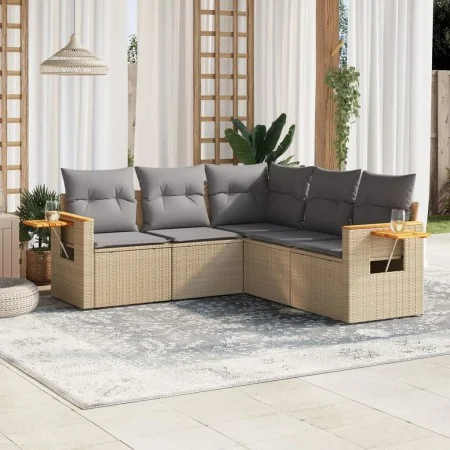 Gartensofa-Set mit Kissen, 5-teilig, beiges synthetisches Rattan von , Gartensets - Ref: Foro24-3226801, Preis: 341,74 €, Rab...