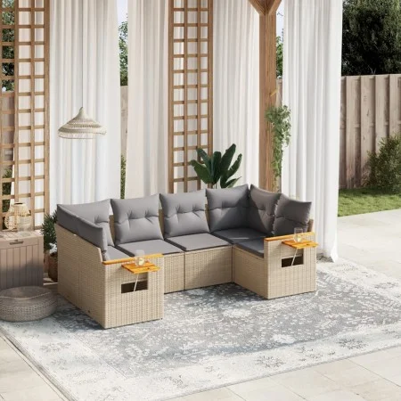 Gartensofa-Set mit Kissen, 6-teilig, beiges synthetisches Rattan von , Gartensets - Ref: Foro24-3227102, Preis: 397,86 €, Rab...