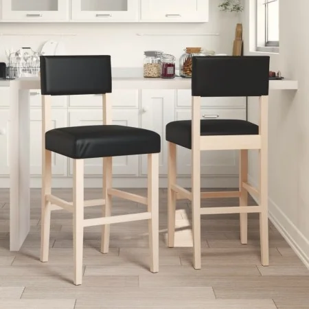 Taburetes altos 2 uds madera maciza de caucho y cuero sintético de , Taburetes de cocina - Ref: Foro24-4006196, Precio: 81,09...