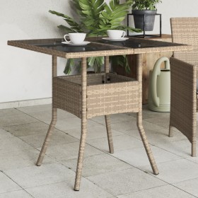 Gartentisch Glasoberfläche PE Rattan Beige 80x80x75 cm von , Gartentische - Ref: Foro24-365523, Preis: 85,40 €, Rabatt: %
