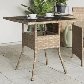 Mesa de jardín superficie de vidrio ratán PE beige 80x80x75 cm de , Mesas de jardín - Ref: Foro24-365523, Precio: 90,25 €, De...