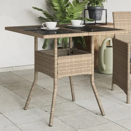 Garden table glass surface PE rattan beige 80x80x75 cm by , Garden tables - Ref: Foro24-365523, Price: 90,25 €, Discount: %