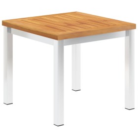 Mesa auxiliar jardín madera acacia acero inoxidable 45x45x38cm