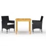 Juego de comedor de jardín 3 piezas con cojines negro de , Conjuntos de jardín - Ref: Foro24-3095860, Precio: 256,45 €, Descu...