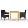 Juego de comedor de jardín 3 piezas con cojines negro de , Conjuntos de jardín - Ref: Foro24-3095860, Precio: 251,81 €, Descu...