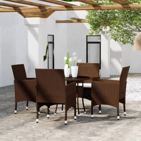 Garden bistro set 5 pieces PE rattan brown tempered glass by , Garden sets - Ref: Foro24-3095906, Price: 329,48 €, Discount: %