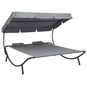 Outdoor-Liege mit Baldachin und grauen Kissen von vidaXL, Betten im Freien - Ref: Foro24-48070, Preis: 157,57 €, Rabatt: %