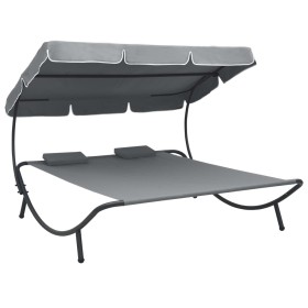 Outdoor lounger with canopy and gray pillows by vidaXL, Outdoor beds - Ref: Foro24-48070, Price: 162,71 €, Discount: %
