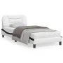 Estructura cama cabecero cuero sintético blanco negro 90x200 cm de , Camas y somieres - Ref: Foro24-3207980, Precio: 168,29 €...