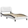 Estructura cama cabecero cuero sintético blanco negro 90x200 cm de , Camas y somieres - Ref: Foro24-3207980, Precio: 168,29 €...