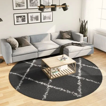 Modern high pile rug PAMPLONA black and cream Ø 240 cm by , Rugs - Ref: Foro24-375424, Price: 88,22 €, Discount: %
