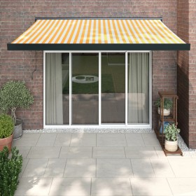 Toldo retráctil aluminio y tela amarillo y blanco 3,5x2,5 m