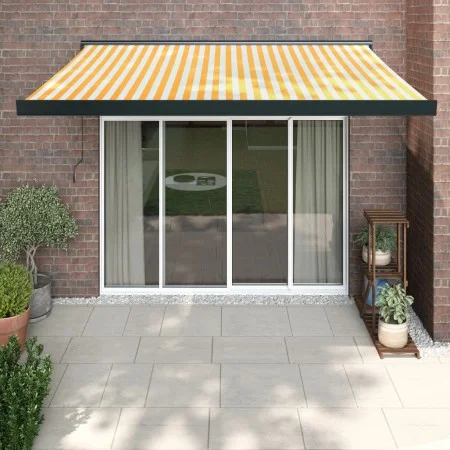 Einziehbare Markise aus Aluminium und gelb-weißem Stoff, 3,5 x 2,5 m von , Markisen - Ref: Foro24-3154557, Preis: 511,29 €, R...