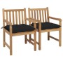 Sillas de jardín 2 uds madera maciza de teca con cojines negros de , Sillas de jardín - Ref: Foro24-3062752, Precio: 314,58 €...