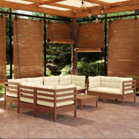 Muebles de jardín 9 piezas cojines madera maciza de pino