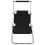 Tumbona plegable con toldo y ruedas acero negra de , Tumbonas - Ref: Foro24-44323, Precio: 63,42 €, Descuento: %