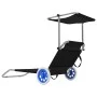 Tumbona plegable con toldo y ruedas acero negra de , Tumbonas - Ref: Foro24-44323, Precio: 63,42 €, Descuento: %
