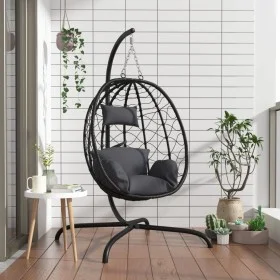 Egg hanging chair with anthracite synthetic rattan steel cushion by , Garden rockers - Ref: Foro24-360045, Price: 204,79 €, D...