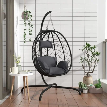 Egg hanging chair with anthracite synthetic rattan steel cushion by , Garden rockers - Ref: Foro24-360045, Price: 204,79 €, D...