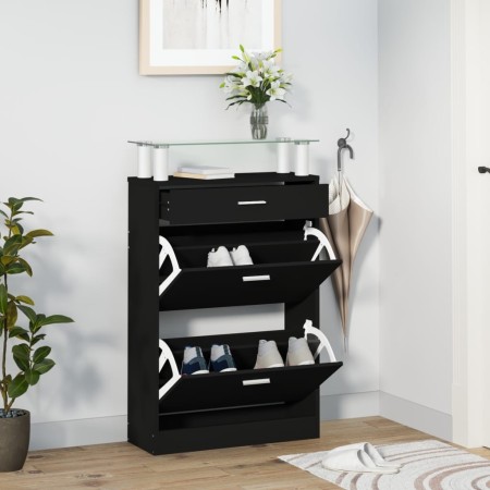Black plywood shoe cabinet 63x24x104 cm by , Shoe racks and shoe organizers - Ref: Foro24-342564, Price: 109,40 €, Discount: %
