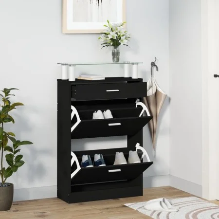 Black plywood shoe cabinet 63x24x104 cm by , Shoe racks and shoe organizers - Ref: Foro24-342564, Price: 100,76 €, Discount: %