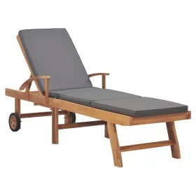 Sun lounger with solid dark gray teak wood cushion by vidaXL, Loungers - Ref: Foro24-48023, Price: 302,50 €, Discount: %