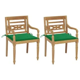 Batavia chairs 2 units solid teak with green cushions by , Garden chairs - Ref: Foro24-3062132, Price: 246,63 €, Discount: %