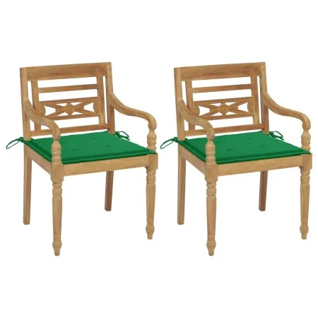 Batavia chairs 2 units solid teak with green cushions by , Garden chairs - Ref: Foro24-3062132, Price: 246,63 €, Discount: %