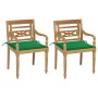 Sillas Batavia 2 uds teca maciza con cojines verde de , Sillas de jardín - Ref: Foro24-3062132, Precio: 255,88 €, Descuento: %