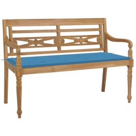 Banco Batavia madera maciza de teca con cojín azul 120 cm