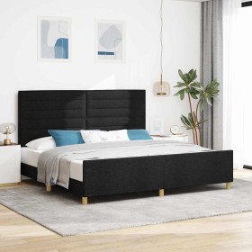 Estructura de cama con cabecera Negro 200 x 200 cm tela
