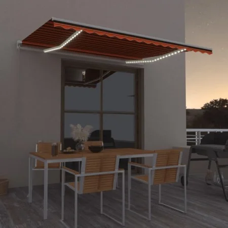 Manuell einziehbare Markise mit orangefarbener und brauner LED 400x350 cm von , Markisen - Ref: Foro24-3068985, Preis: 392,23...