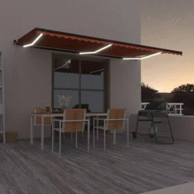 Manual retractable awning with orange and brown LED light 600x350 cm by , Awnings - Ref: Foro24-3069245, Price: 763,38 €, Dis...
