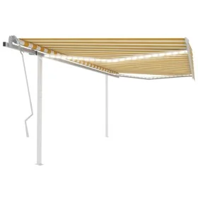 Manual retractable awning with yellow and white LED 4x3 m by , Awnings - Ref: Foro24-3069943, Price: 459,16 €, Discount: %