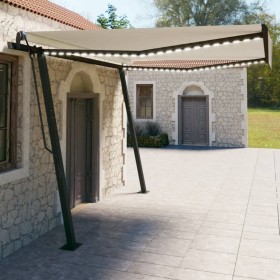 Toldo manual retráctil con LED crema 4x3 m