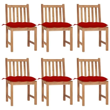 Sillas de jardín 6 unidades madera maciza de teca con cojines de , Sillas de jardín - Ref: Foro24-3073136, Precio: 689,69 €, ...