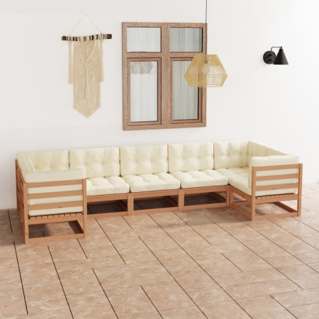 Garden furniture set 7 pcs honey brown pine wood cushions by , Garden sets - Ref: Foro24-3077307, Price: 781,43 €, Discount: %