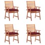 Sillas comedor de jardín y cojines 4 uds madera maciza acacia