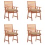 Sillas comedor de jardín y cojines 4 uds madera maciza acacia