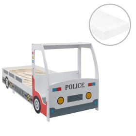 Cama infantil coche de policía colchón viscoelástico 90x200 cm