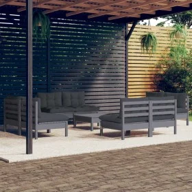 Garden furniture 9 pieces with anthracite pine wood cushions by , Garden sets - Ref: Foro24-3096048, Price: 757,77 €, Discoun...