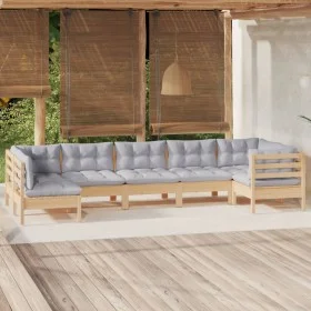 Garden furniture set 7 pieces and gray pine wood cushions by , Garden sets - Ref: Foro24-3096429, Price: 543,87 €, Discount: %