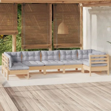 Juego de muebles de jardín 7 pzas y cojines madera pino gris de , Conjuntos de jardín - Ref: Foro24-3096429, Precio: 543,81 €...
